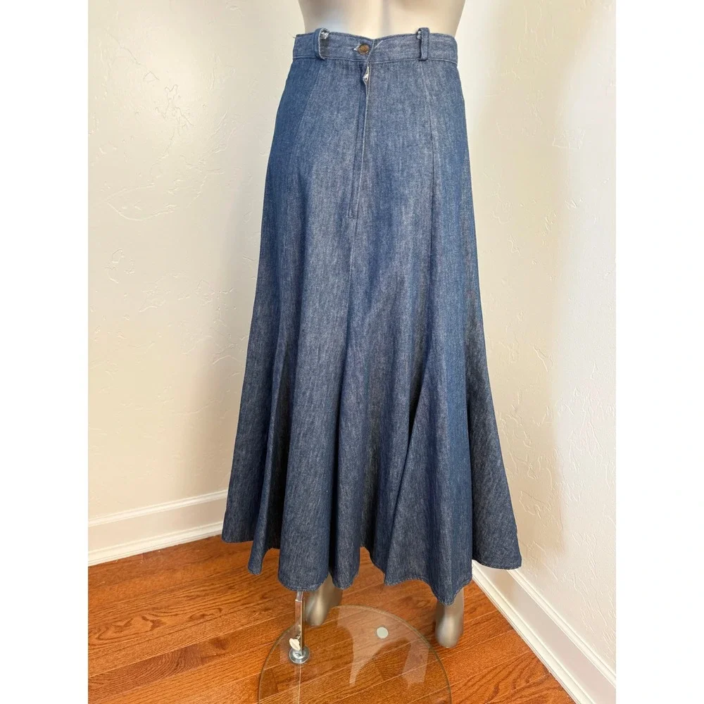 Vintage Circle T‎ by Marilyn Lenox Denim Maxi Skirt Flared Godet Western Cowgirl